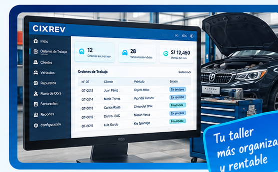 Interfaz del software CIXREV para gestión de talleres automotrices